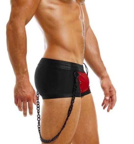 Modus Vivendi Dark Swim-Trunk Boxer Side Studs Removable Chain Wine GS2221 27 - SexyMenUnderwear.com