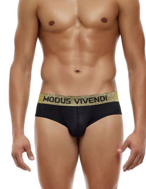 Modus Vivendi Exclusive Briefs Extra Shiny Gold Lurex Yarns Waisband Black 24214 - SexyMenUnderwear.com