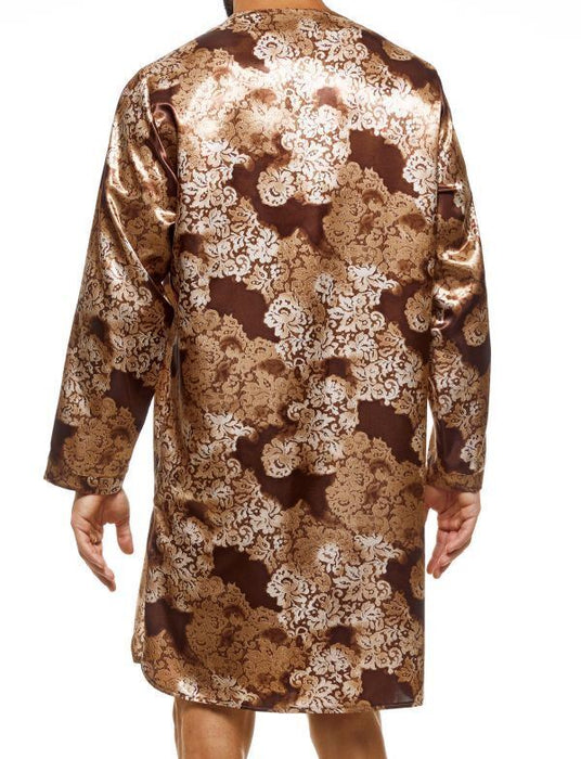 Modus Vivendi Floral Lace Caftan Abstract Satin-Look V-Neck Loungewear AA2253 - SexyMenUnderwear.com