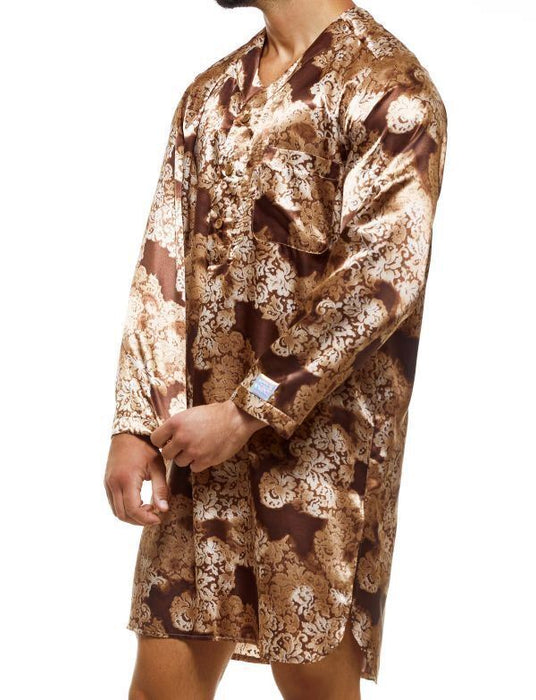 Modus Vivendi Floral Lace Caftan Abstract Satin-Look V-Neck Loungewear AA2253 - SexyMenUnderwear.com