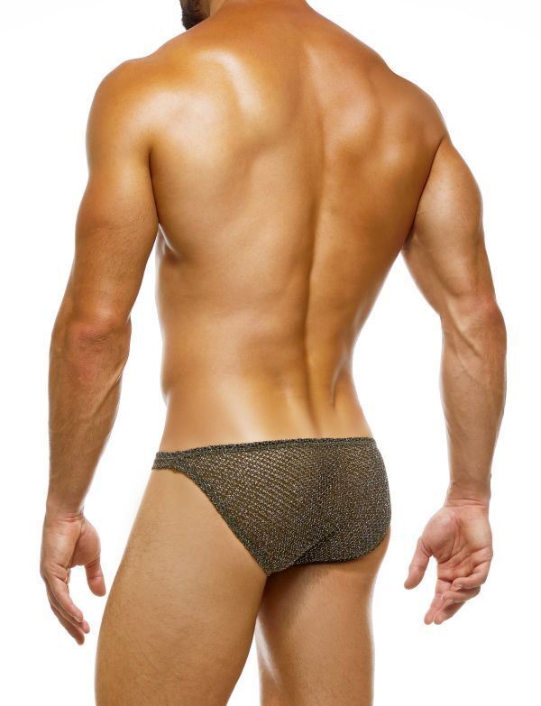 Modus Vivendi Knight Iris Low-Cut Brief Combo Snake & Lurex Yarns Khaki 05212 41 - SexyMenUnderwear.com
