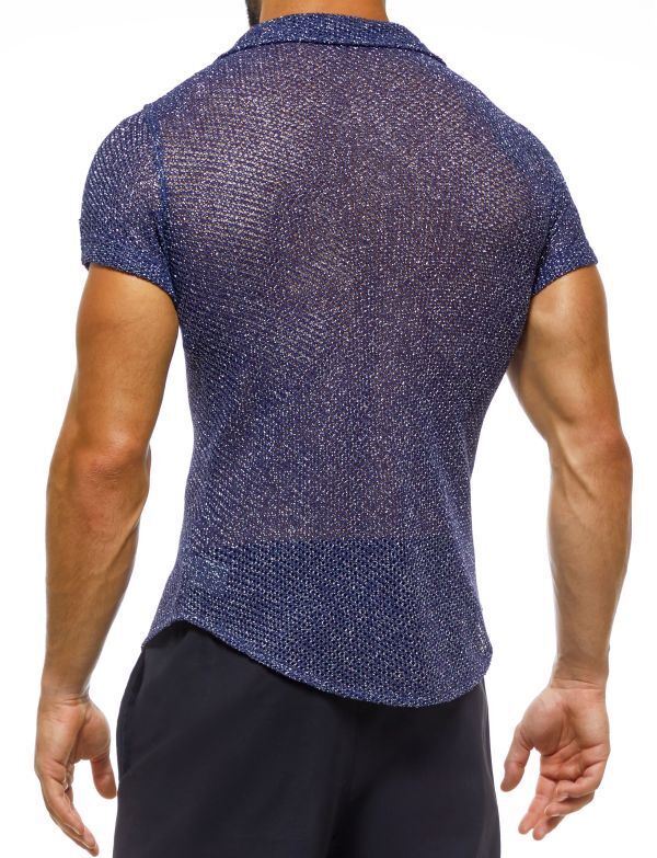 Modus Vivendi Knight Shirt Tight Fit Knitted Cotton Metallic Yarns Blue 05241 64 - SexyMenUnderwear.com