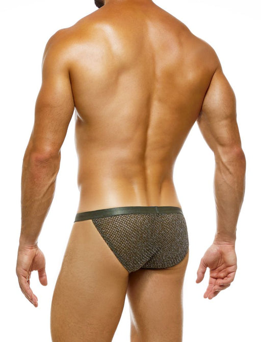 Modus Vivendi Knight Tanga Brief Knitted Cotton Shiny Lurex Yarns Khaki 05215 41 - SexyMenUnderwear.com