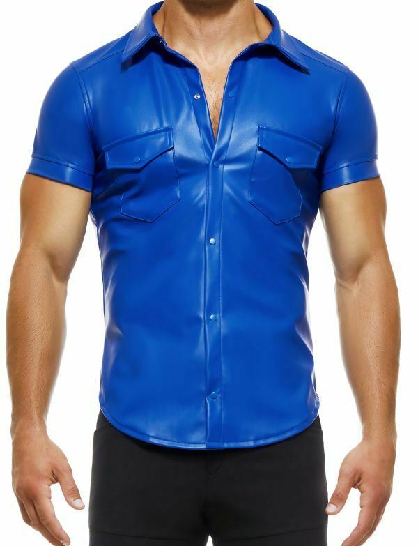 Modus Vivendi Muscle T-Shirt Faux Leather Legacy Line Filam Pelle Blue 11141 56 - SexyMenUnderwear.com