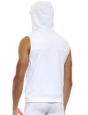 MODUS VIVENDI Sleeveless Hoodie Diagonal Poly Tricot Tank Jacket White 10351 81 - SexyMenUnderwear.com