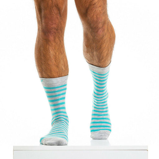 Modus Vivendi Sock Pop Melange Stripped Mid-Cut Socks Aqua XS2013 82 - SexyMenUnderwear.com