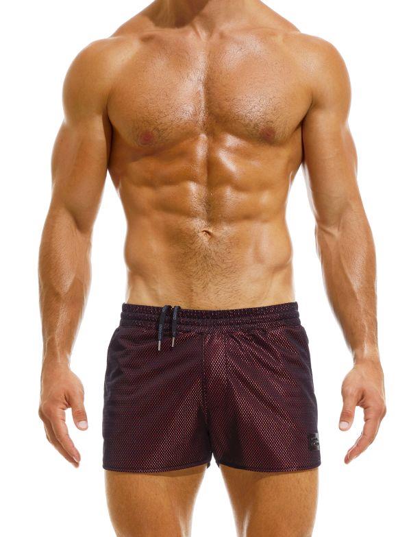 Modus Vivendi Swimwear Dark Jogging Cut Woven Swim-Shorts Mesh Red GS2231 - SexyMenUnderwear.com
