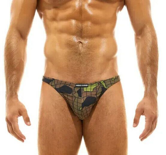 Modus Vivendi Swimwear Trapped Low Cut Swim-Brief Camo Khaki BS2211 3A - SexyMenUnderwear.com