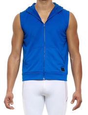 MODUS VIVENDI Tank Diagonal Poly Tricot Sleeveless Hoodie Jacket Blue 10351 81 - SexyMenUnderwear.com