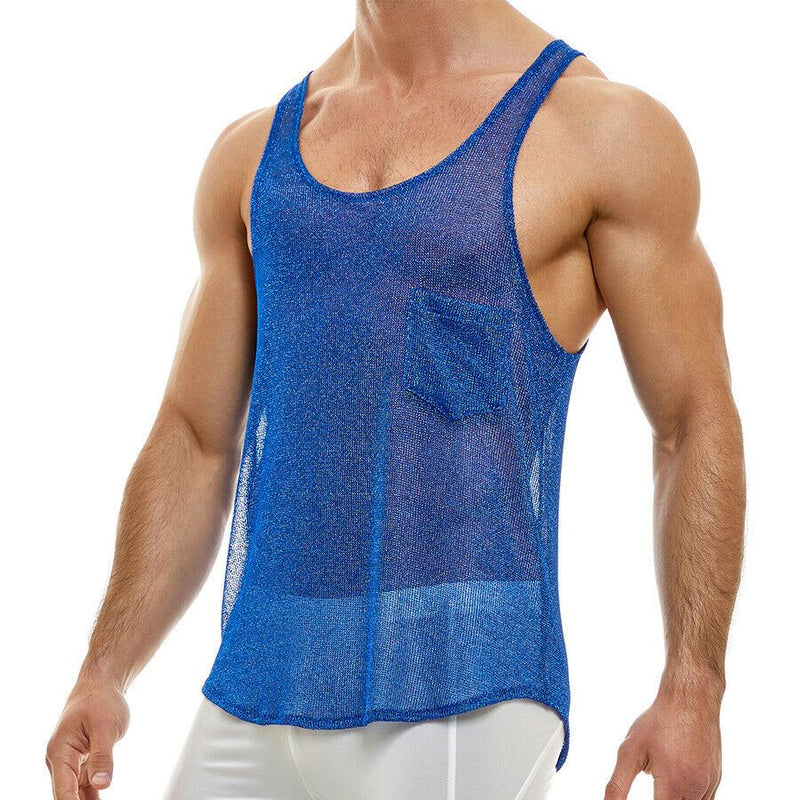 Modus Vivendi Tank Mesh Knitted Luxury Yarns Armor Tank Top Blue 01031 54 - SexyMenUnderwear.com