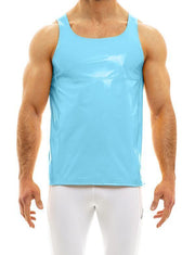 Modus Vivendi Tank Top Viral Vinyl Glossy Shiny Finish Tank in Light Blue 08031 43 - SexyMenUnderwear.com