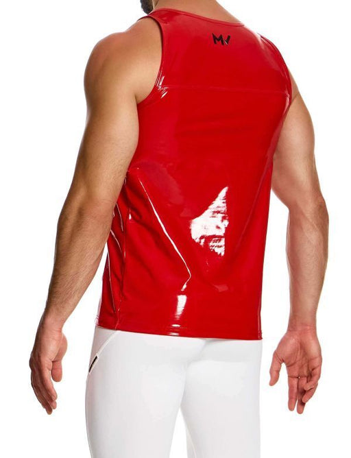 Modus Vivendi Tight Fit Tank Top Viral Vinyl Shiny Glossy Red 08031 - SexyMenUnderwear.com