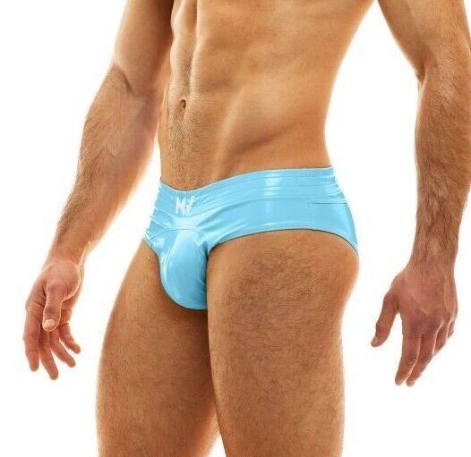 MODUS VIVENDI Vinyl Briefs Fashion Lavish Covered Waistband in Light Blue 08015 - SexyMenUnderwear.com