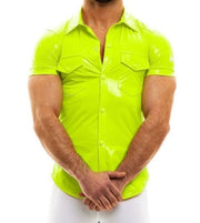 MODUS VIVENDI Vinyl Shirt Functional Press Stud Buttons Yellow Neon 08041 - SexyMenUnderwear.com