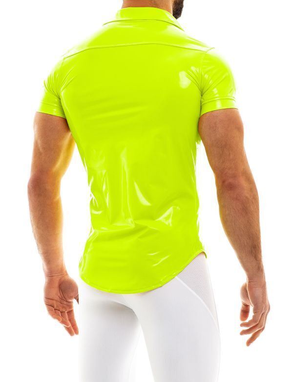 MODUS VIVENDI Vinyl Shirt Functional Press Stud Buttons Yellow Neon 08041 - SexyMenUnderwear.com