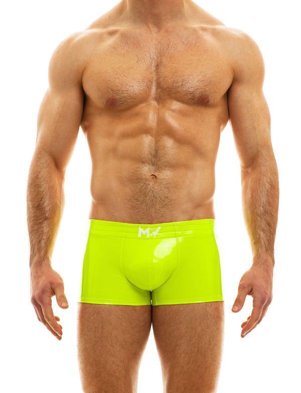 MODUS VIVENDI Viral Vinyl Boxer Fashion Glossy & Shiny Neon Yellow 08021 - SexyMenUnderwear.com