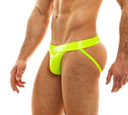 MODUS VIVENDI Viral Vinyl Look Jockstrap Glossy Neon Yellow Jock 08011 - SexyMenUnderwear.com