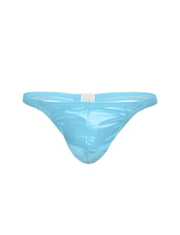 MODUS VIVENDI Viral Vinyl Thongs With Roomy Pouch Shiny Light Blue 08016 - SexyMenUnderwear.com