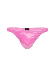 MODUS VIVENDI Viral Vinyl Thongs With Roomy Pouch Shiny Neon Pink 08016 - SexyMenUnderwear.com