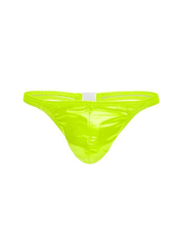 MODUS VIVENDI Viral Vinyl Thongs With Roomy Pouch Shiny Neon Yellow 08016 - SexyMenUnderwear.com