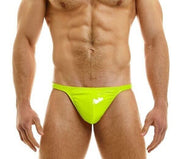 MODUS VIVENDI Viral Vinyl Thongs With Roomy Pouch Shiny Neon Yellow 08016 - SexyMenUnderwear.com
