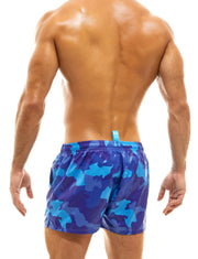 Modus Vivendi Woven Swim Shorts Full-Lining Chino Pockets Camo Blue GS2132 77 - SexyMenUnderwear.com