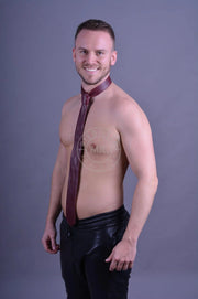 MR. RIEGILLIO Chic Leather Tie Clean Burgundy Red Tie 56'' - SexyMenUnderwear.com