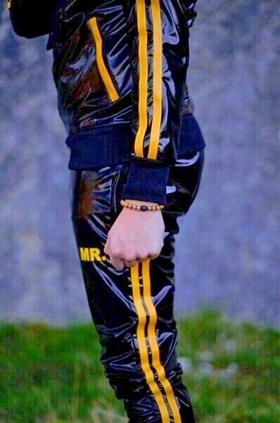 MR. RIEGILLIO PVC Tracksuit Pants With Two Side Pockets & Yellow Stripes 5 - SexyMenUnderwear.com