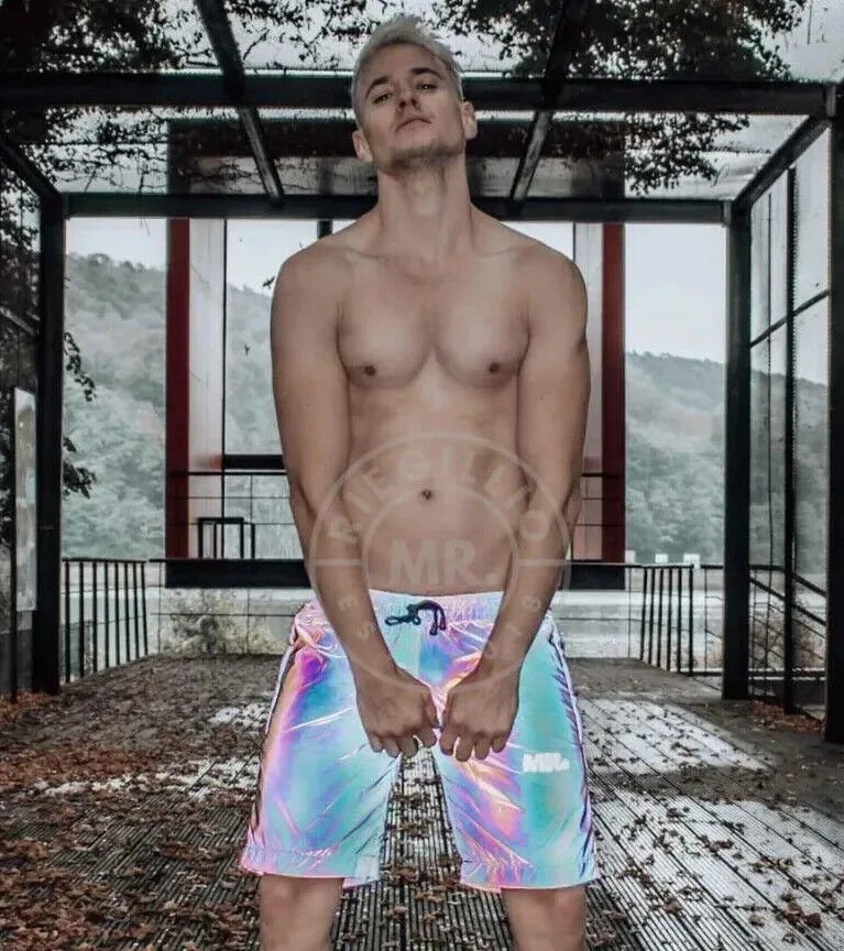 MR. RIEGILLIO Reflective Long Short Blue Silver Shining Effect - SexyMenUnderwear.com