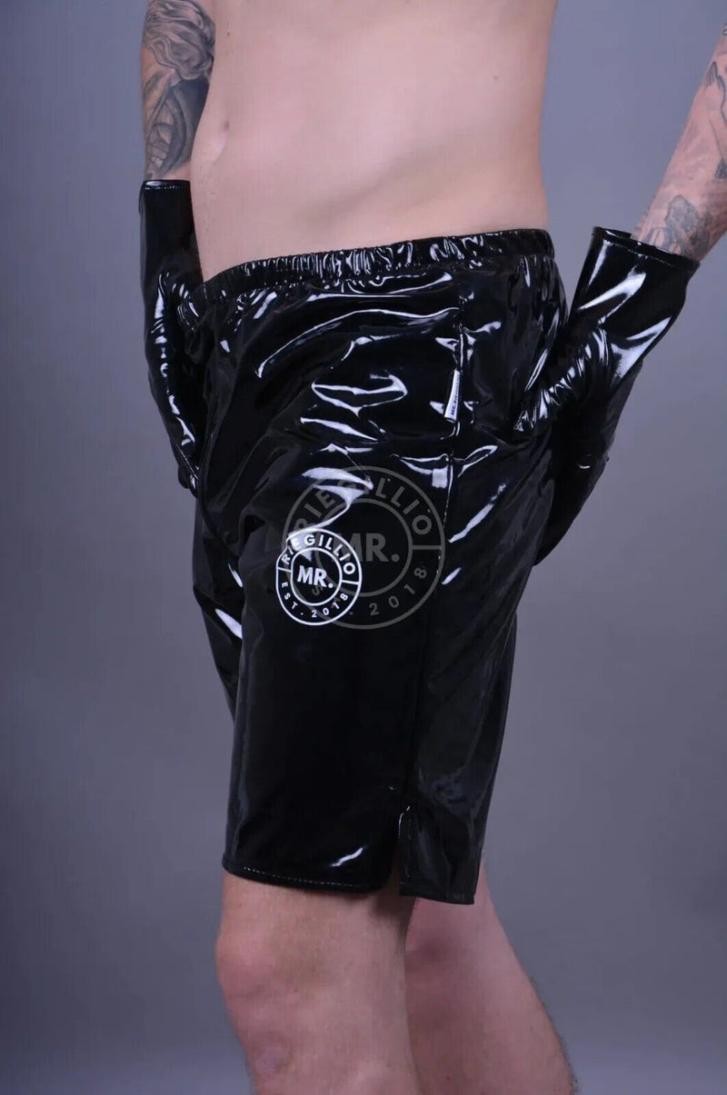 MR. RIEGILLIO Shiny PVC Long Short With Full Zipper Black - SexyMenUnderwear.com