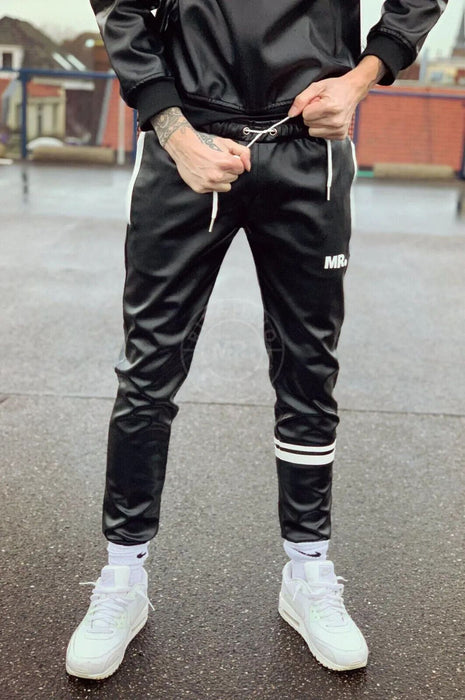 MR. RIEGILLIO Vegan Leather Pants Tracksuit With Drawstring & Ribbed Cuffs  Black — SexyMenUnderwear.com