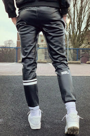 MR. RIEGILLIO Vegan Leather Pants Tracksuit With Drawstring & Ribbed Cuffs Black - SexyMenUnderwear.com