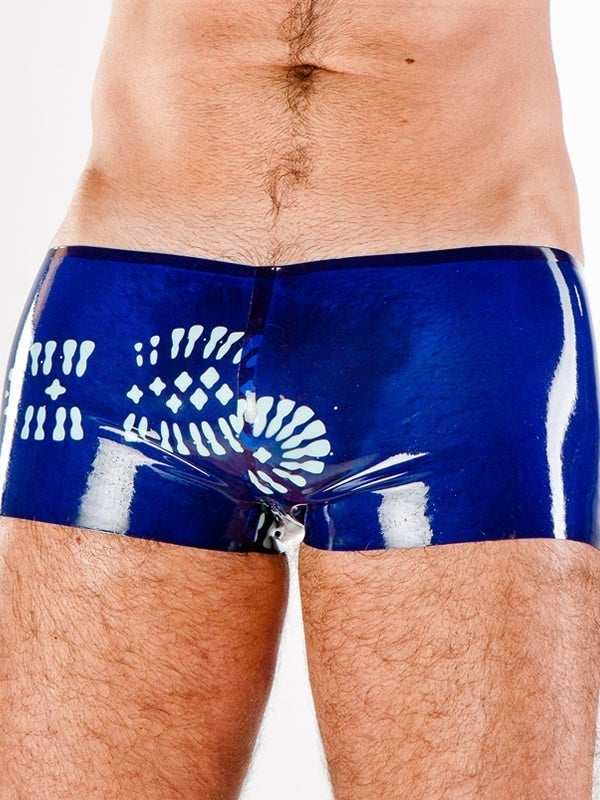 POLYMORPHE Latex Boxer Short Square Cut Low Waist MP-074BOOT Print 5 - SexyMenUnderwear.com