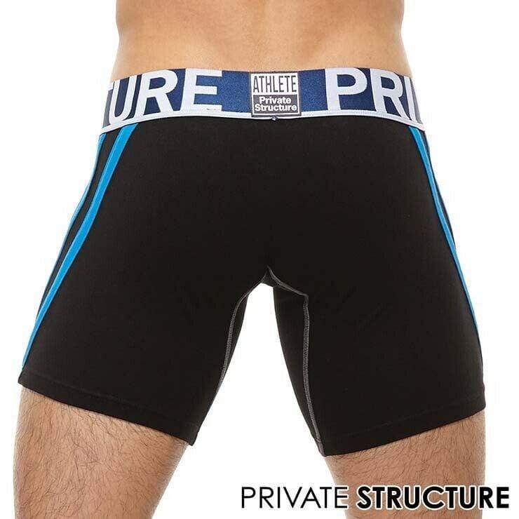 Private Structure Boxer Befit Athlete Long Trunk Blue Stripe Black 3347 30 - SexyMenUnderwear.com