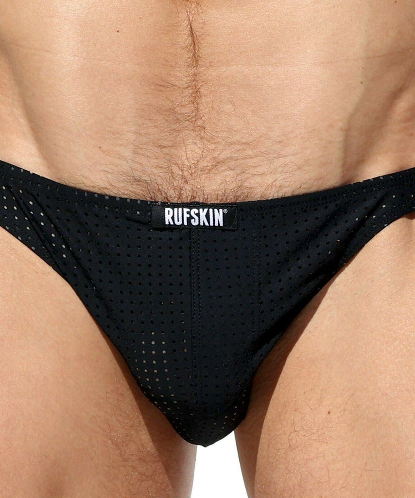 RUFSKIN Brief HORN Thin-Hip Perforated Mesh Stretchy Nylon Black Briefs 60  — SexyMenUnderwear.com