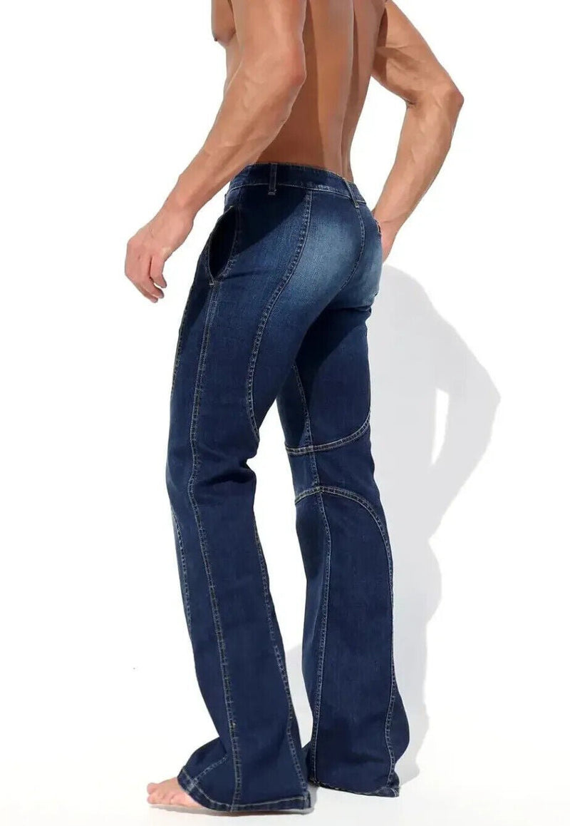 RUFSKIN Slim - Fit Flare Legs Jeans Vaquero Dark Distressed Denim Pants3