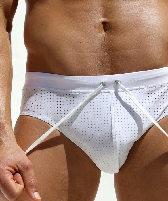 RUFSKIN THEO Swim-Briefs Perforated Stretchy Swimwear Back See-Through  White 21 — SexyMenUnderwear.com