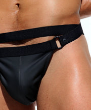RUFSKIN Thong FALLON Stretch Rubberized Separate-Dual Waistbands Matte Black