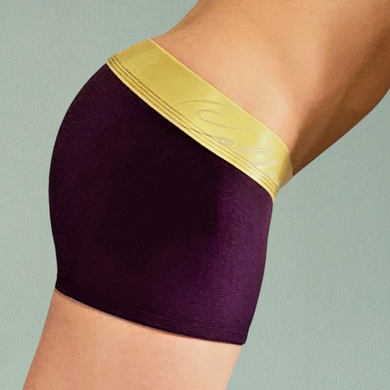Collection TANN MONTREAL Boxer-Trunks Metallic Gold Elastic Waistband Plum 2 Underwear