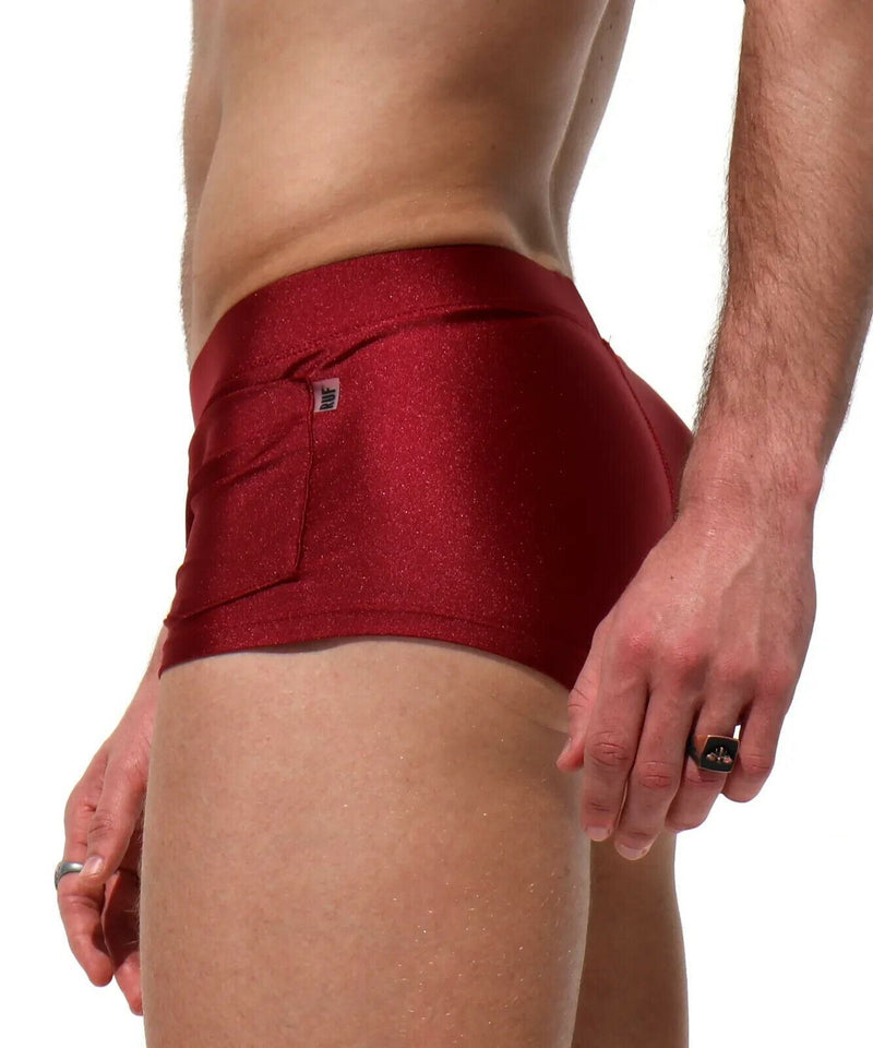 SexyMenUnderwear.com RUFSKIN! Swim-Trunk 'ZECA' Square-cut Swimwear Stretchy Nylon Burgundy 36