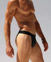 SexyMenUnderwear.com RUFSKIN Swimwear Kellen rubberized Euro-Cut Swim-Brief Matte Black
