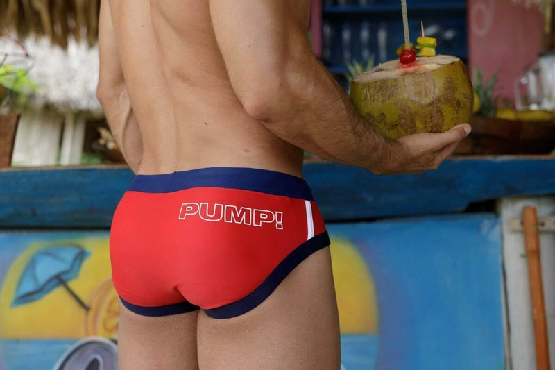 SexyMenUnderwear.com Swim-Brief PUMP Swimwear Water-Brief Adjustable Drawstring RED/NAVY 13007 T11