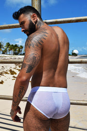 SexyMenUnderwear.com Swimwear BREEDWELL Cruiser Swim-Brief 3d Logo Stripe Mesh Panels White