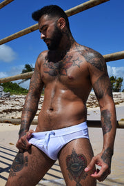 SexyMenUnderwear.com Swimwear BREEDWELL Cruiser Swim-Brief 3d Logo Stripe Mesh Panels White