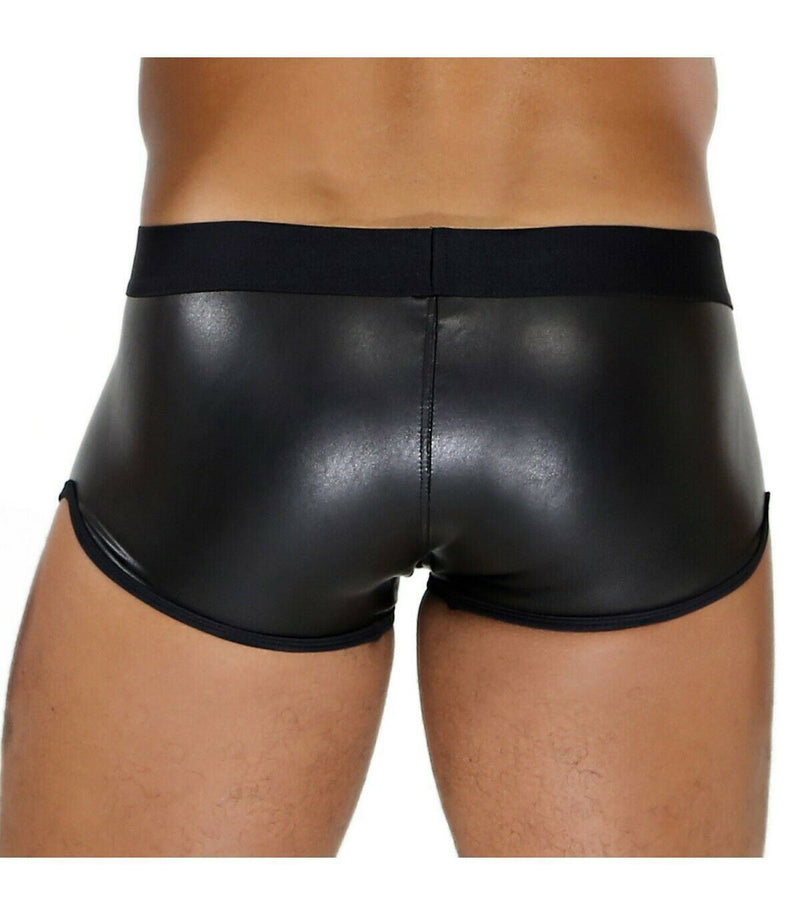 SexyMenUnderwear.com TOF PARIS Boxer FETISH Leather Imitation Stretch Fabric Low Curved Black/Bk 7