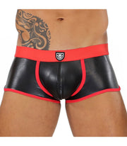 SexyMenUnderwear.com TOF PARIS Boxer FETISH Leatherette MicroFibre Boxers Leather Look Black & Red 11