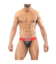 SexyMenUnderwear.com TOF PARIS Jockstrap Fetish Sexy Elastic Jock Bands Leather Look Black & Red 23