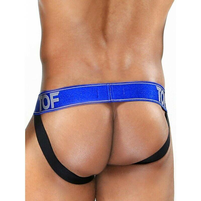 SexyMenUnderwear.com TOF PARIS Jockstrap Fetish Style Men's Jock Reflective Band Black & Blue 8