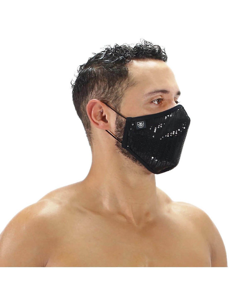 SexyMenUnderwear.com One Size TOF PARIS Mask GLITTER WASHABLE Face Masks & NOZE CLIP 2-Layer Sparkle Black