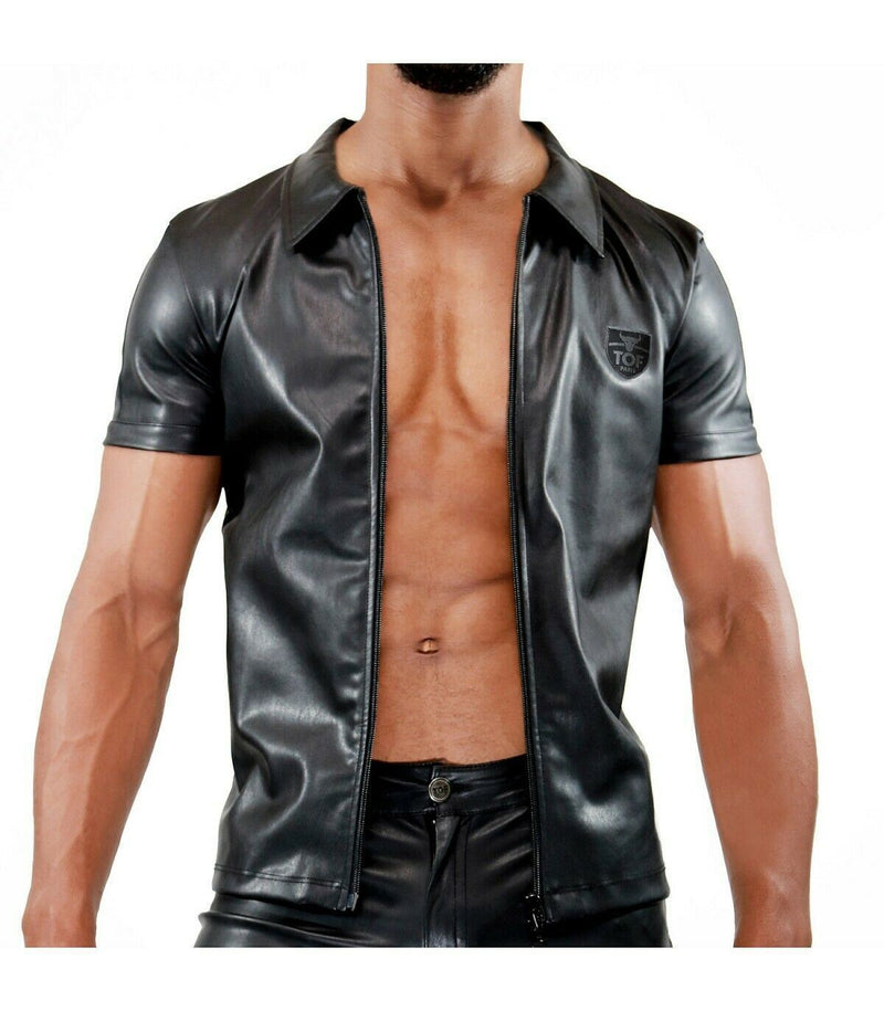SexyMenUnderwear.com TOF PARIS SHIRT FETISH ZIPPED VEST LEATHER-LOOK JACKETS CHIC TIGHT FIT 25